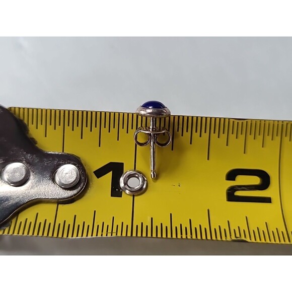 925 Sterling Silver Lapis Lazuli Stud Earrings Vintage - Picture 10 of 10